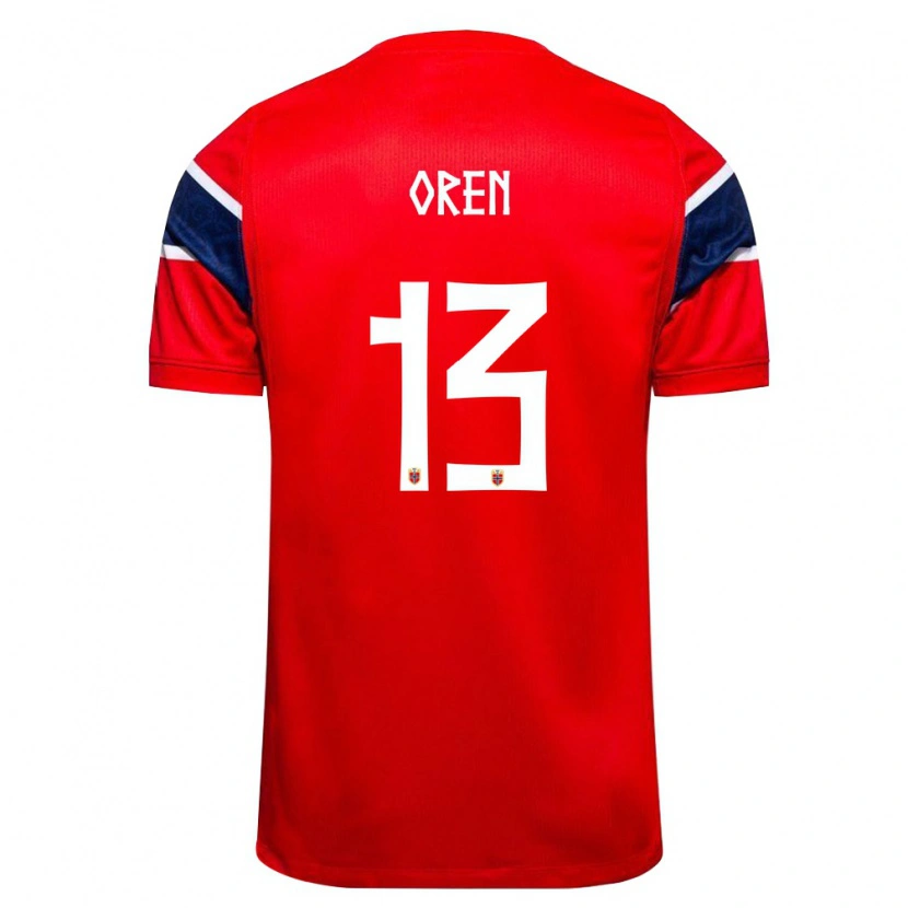 Danxen Niño Camiseta Noruega Mathias Øren #13 Rojo Marino Blanco 1ª Equipación 26-28 La Camisa