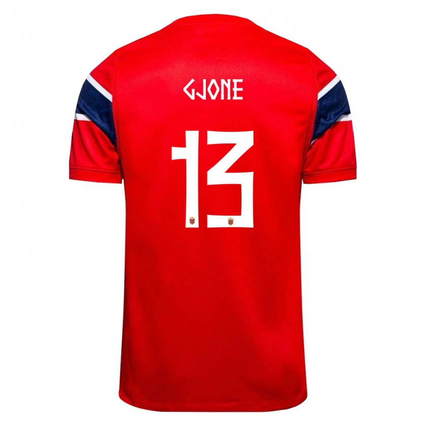 Danxen Niño Camiseta Noruega Martin Gjone #13 Rojo Marino Blanco 1ª Equipación 26-28 La Camisa