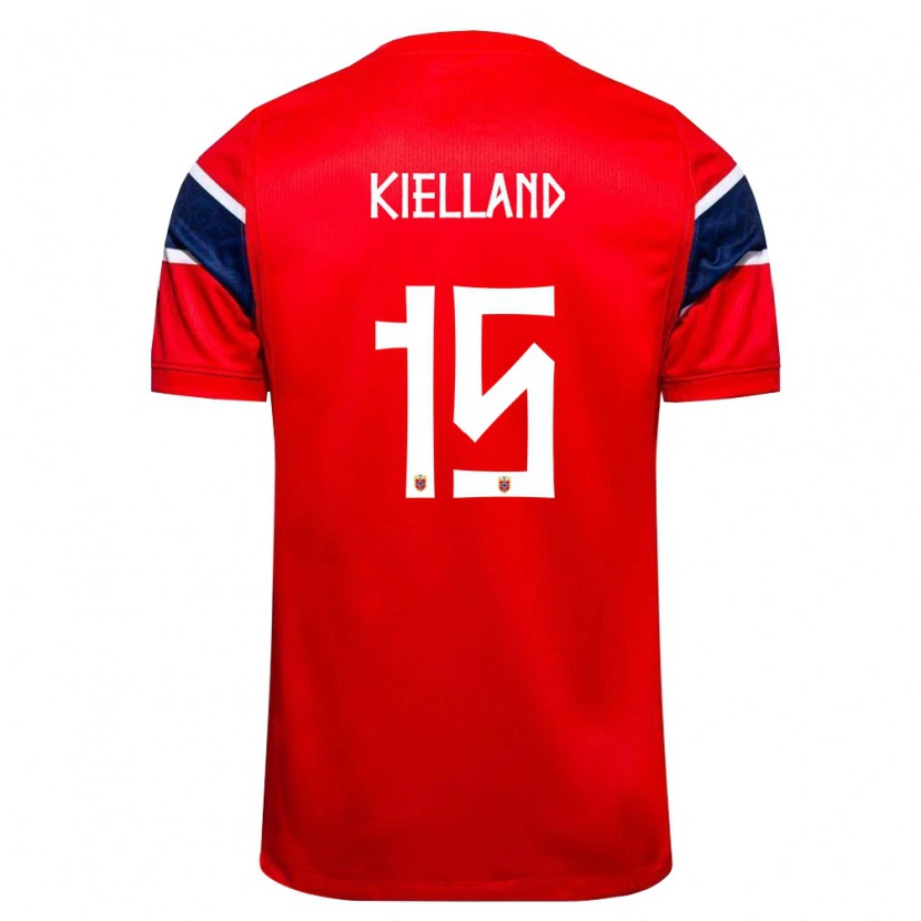 Danxen Niño Camiseta Noruega Justine Kielland #15 Rojo Marino Blanco 1ª Equipación 26-28 La Camisa