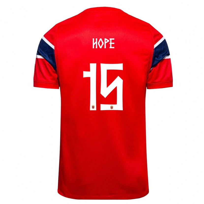 Danxen Niño Camiseta Noruega Mikkel Hope #15 Rojo Marino Blanco 1ª Equipación 26-28 La Camisa