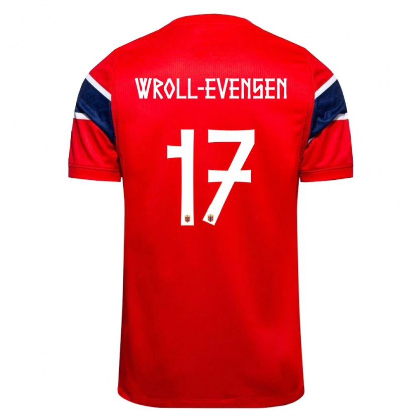 Danxen Niño Camiseta Noruega Henrik Wroll-Evensen #17 Rojo Marino Blanco 1ª Equipación 26-28 La Camisa
