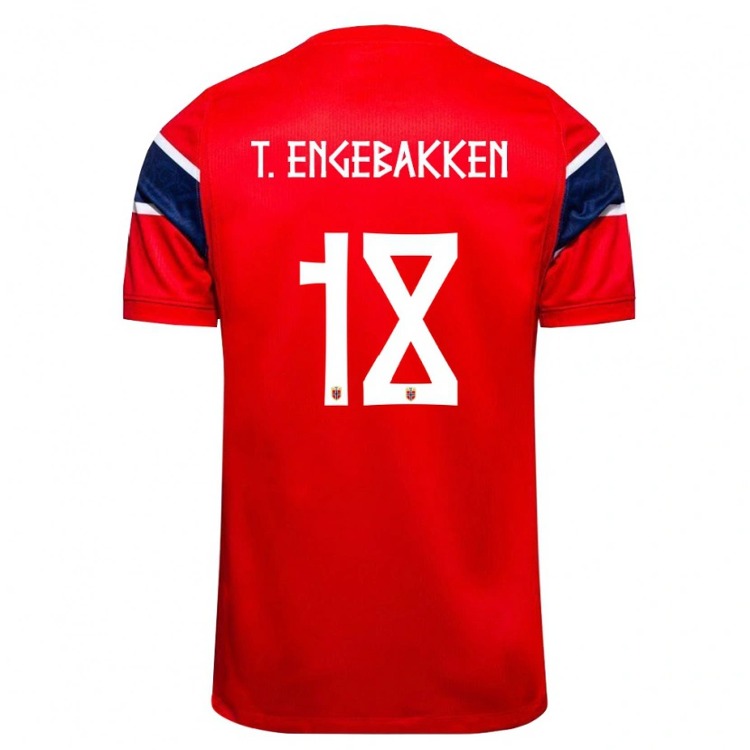 Danxen Niño Camiseta Noruega Tinus Embergsrud Engebakken #18 Rojo Marino Blanco 1ª Equipación 26-28 La Camisa