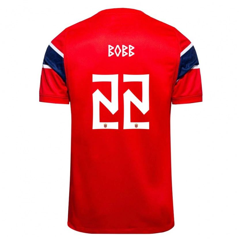 Danxen Niño Camiseta Noruega Oscar Bobb #22 Rojo Marino Blanco 1ª Equipación 26-28 La Camisa