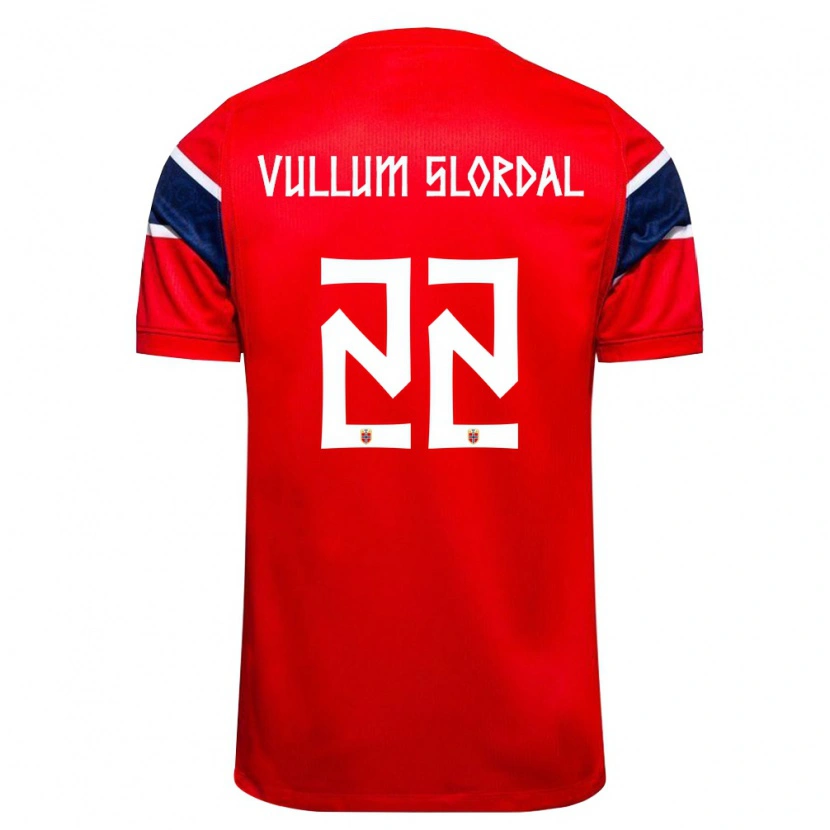 Danxen Niño Camiseta Noruega Elias Slørdal #22 Rojo Marino Blanco 1ª Equipación 26-28 La Camisa