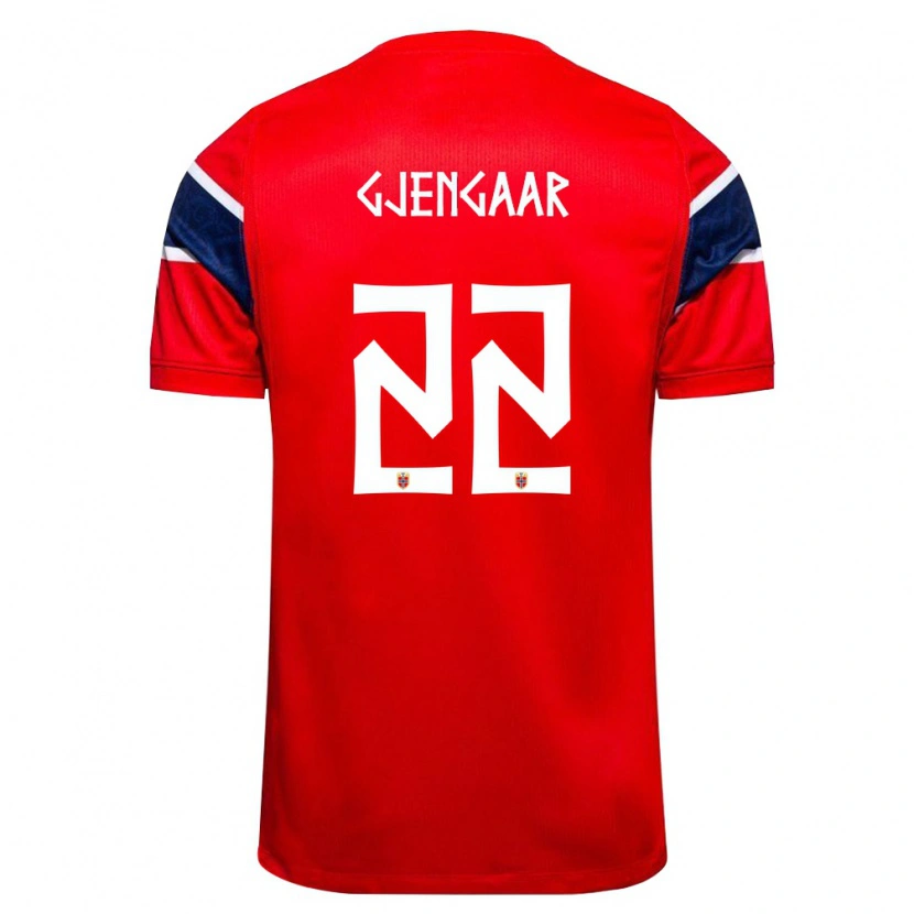 Danxen Niño Camiseta Noruega Dennis Gjengaar #22 Rojo Marino Blanco 1ª Equipación 26-28 La Camisa