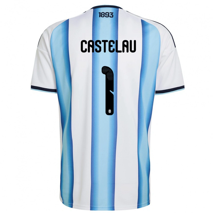 Danxen Niño Camiseta Argentina Alber Castelau #1 Blanco Azul Cielo Marino 1ª Equipación 26-28 La Camisa