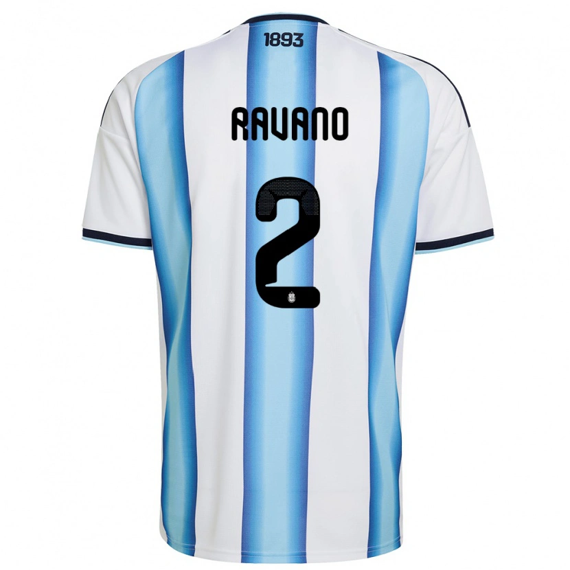 Danxen Niño Camiseta Argentina Jonás Ravano #2 Blanco Azul Cielo Marino 1ª Equipación 26-28 La Camisa