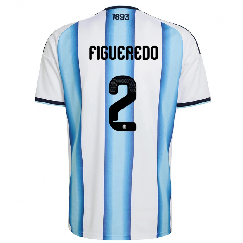 Danxen Niño Camiseta Argentina Leandro Figueredo #2 Blanco Azul Cielo Marino 1ª Equipación 26-28 La Camisa