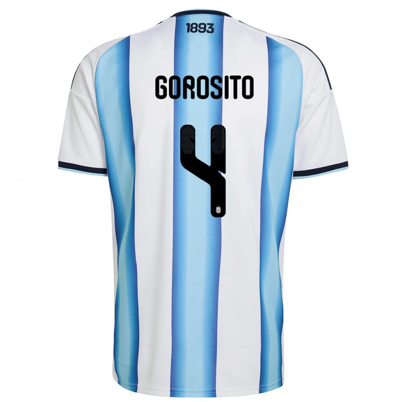 Danxen Niño Camiseta Argentina Dylan Gorosito #4 Blanco Azul Cielo Marino 1ª Equipación 26-28 La Camisa