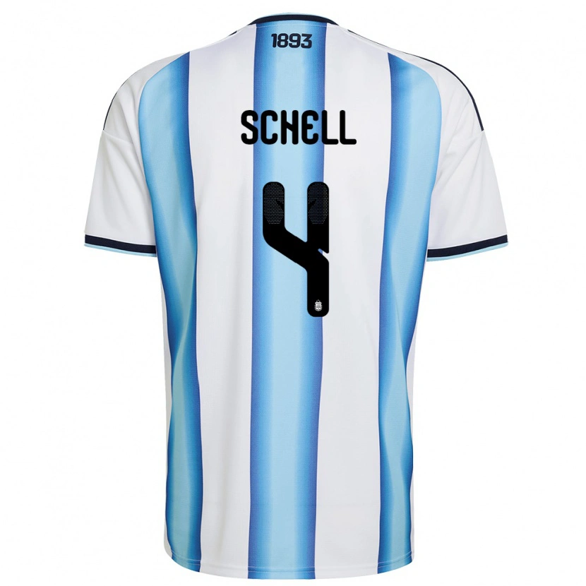 Danxen Niño Camiseta Argentina Sofia Schell #4 Blanco Azul Cielo Marino 1ª Equipación 26-28 La Camisa