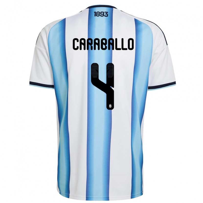 Danxen Niño Camiseta Argentina Brian Caraballo #4 Blanco Azul Cielo Marino 1ª Equipación 26-28 La Camisa