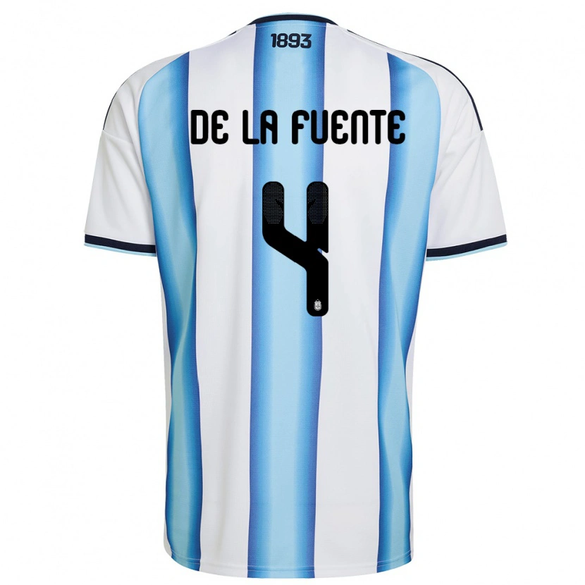 Danxen Niño Camiseta Argentina Hernan De La Fuente #4 Blanco Azul Cielo Marino 1ª Equipación 26-28 La Camisa