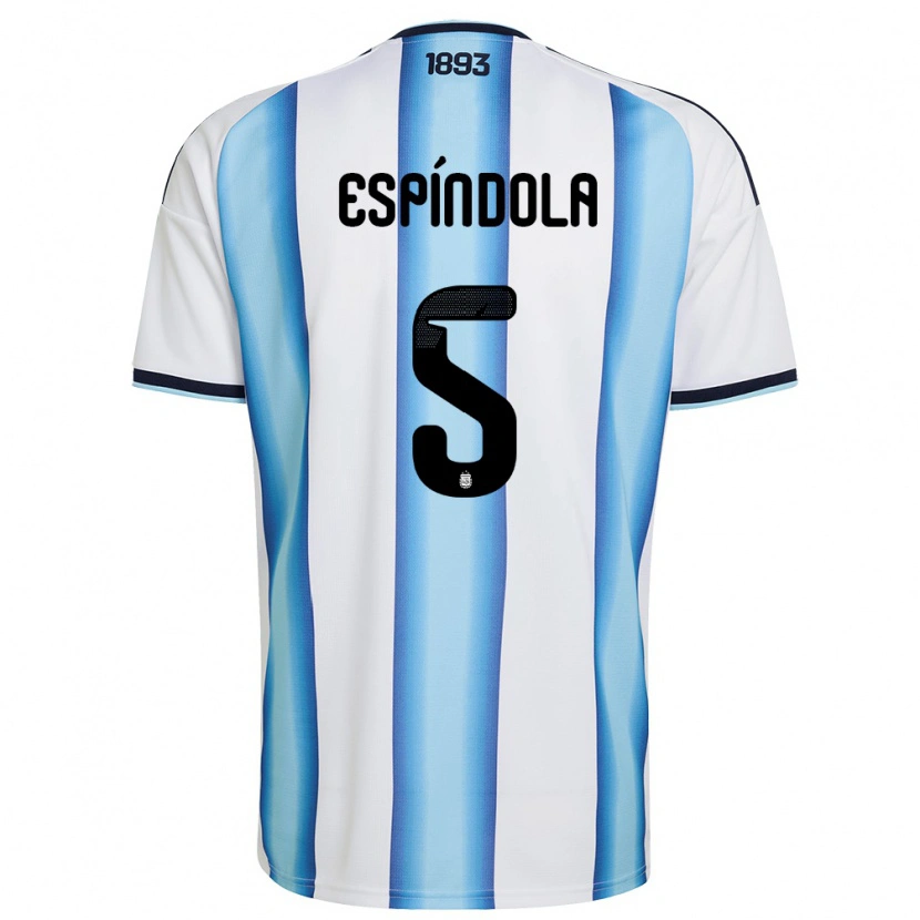 Danxen Niño Camiseta Argentina Santiago Espíndola #5 Blanco Azul Cielo Marino 1ª Equipación 26-28 La Camisa