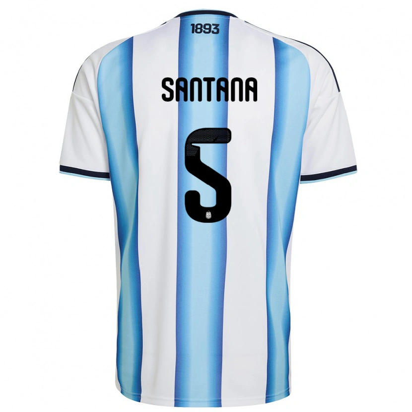 Danxen Niño Camiseta Argentina Vanesa Santana #5 Blanco Azul Cielo Marino 1ª Equipación 26-28 La Camisa