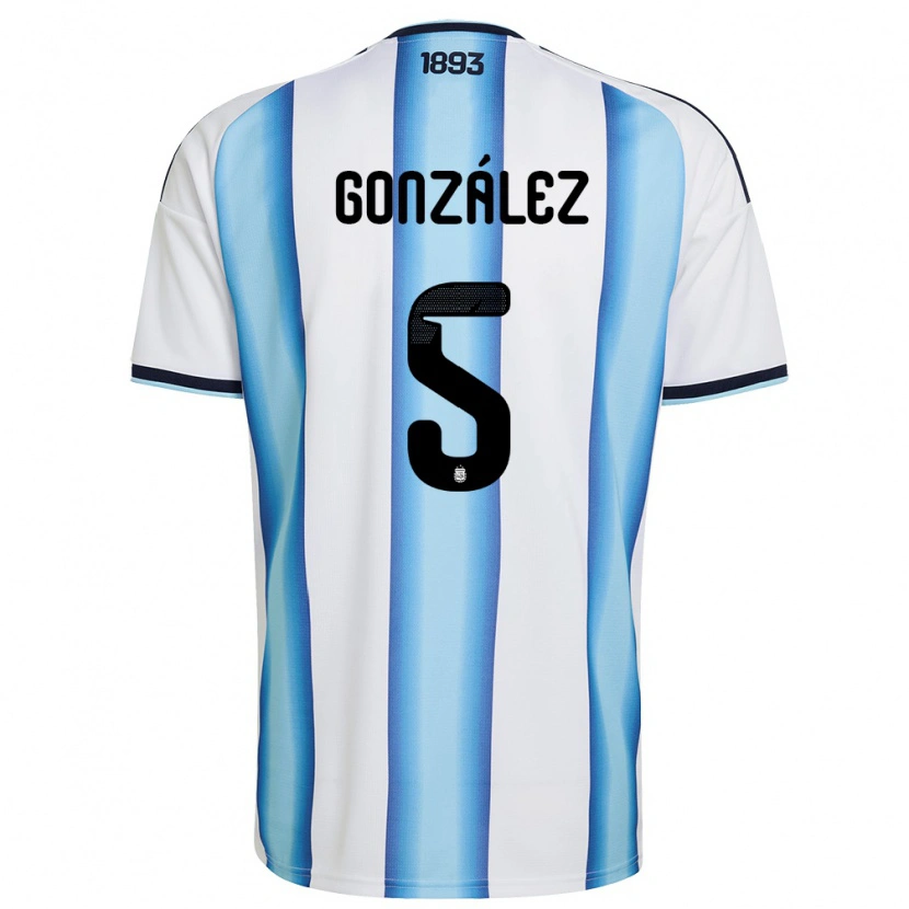 Danxen Niño Camiseta Argentina Maximiliano Gonzalez #5 Blanco Azul Cielo Marino 1ª Equipación 26-28 La Camisa