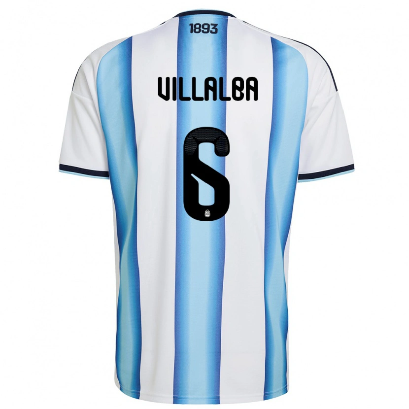 Danxen Niño Camiseta Argentina Juan Villalba #6 Blanco Azul Cielo Marino 1ª Equipación 26-28 La Camisa