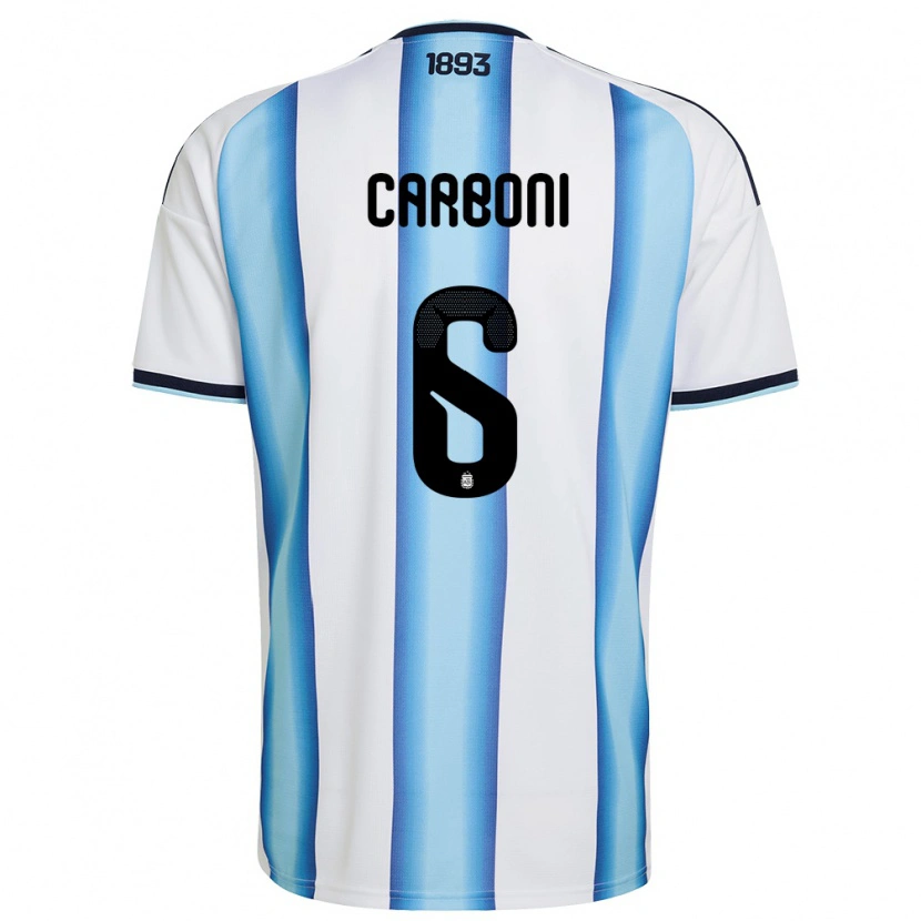 Danxen Niño Camiseta Argentina Franco Carboni #6 Blanco Azul Cielo Marino 1ª Equipación 26-28 La Camisa