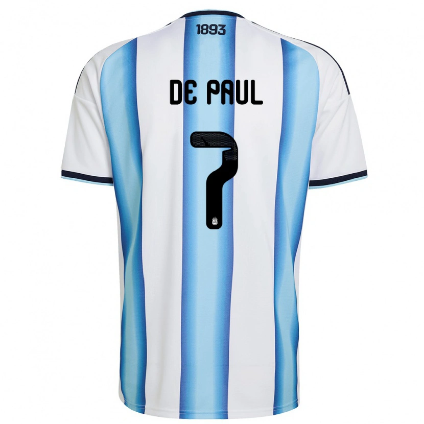 Danxen Niño Camiseta Argentina Rodrigo De Paul #7 Blanco Azul Cielo Marino 1ª Equipación 26-28 La Camisa
