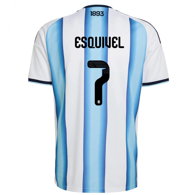 Danxen Niño Camiseta Argentina Felipe Esquivel #7 Blanco Azul Cielo Marino 1ª Equipación 26-28 La Camisa