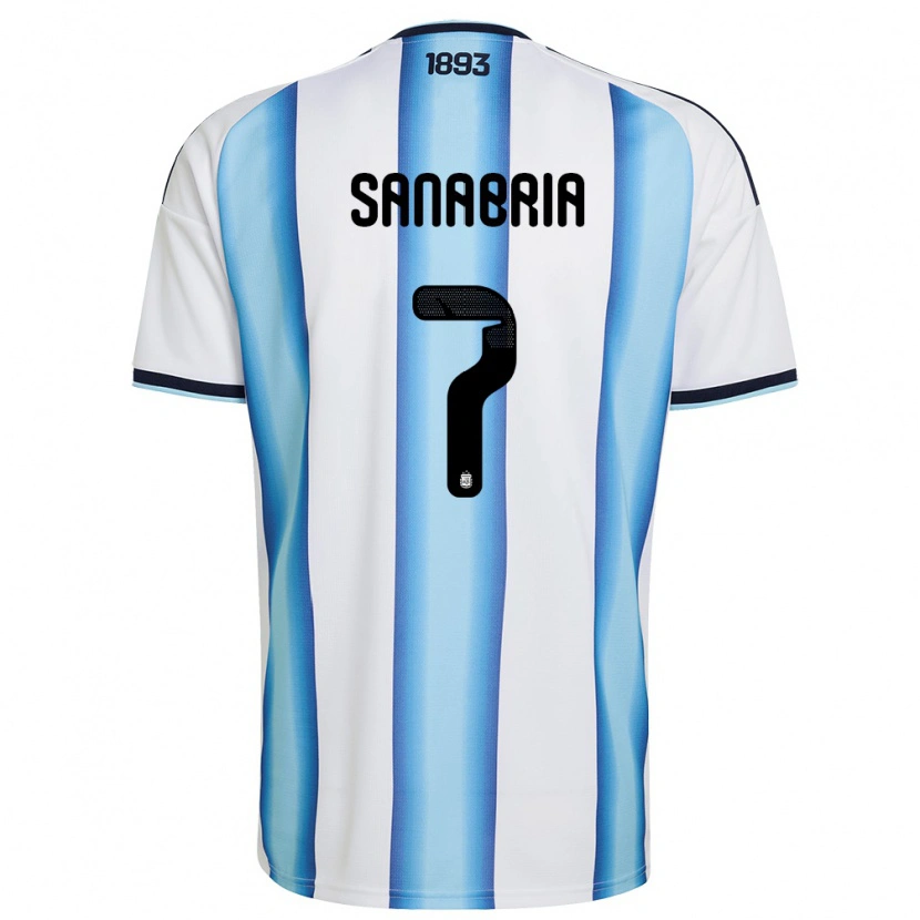 Danxen Niño Camiseta Argentina Mateo Sanabria #7 Blanco Azul Cielo Marino 1ª Equipación 26-28 La Camisa