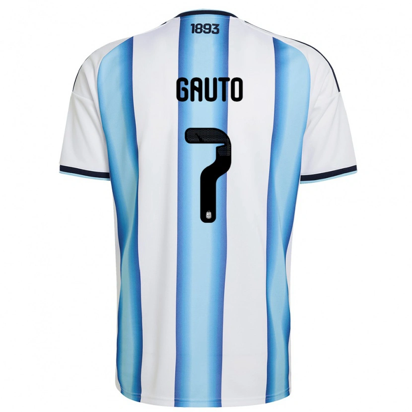 Danxen Niño Camiseta Argentina Juan Gauto #7 Blanco Azul Cielo Marino 1ª Equipación 26-28 La Camisa