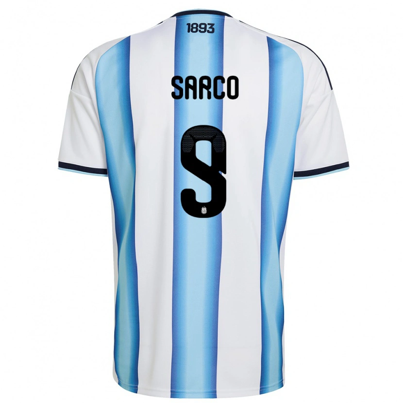 Danxen Niño Camiseta Argentina Alejo Sarco #9 Blanco Azul Cielo Marino 1ª Equipación 26-28 La Camisa