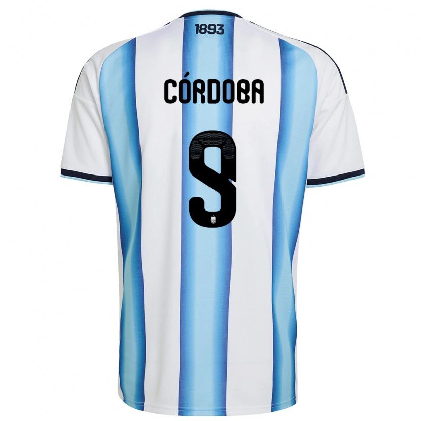 Danxen Niño Camiseta Argentina Matías Córdoba #9 Blanco Azul Cielo Marino 1ª Equipación 26-28 La Camisa