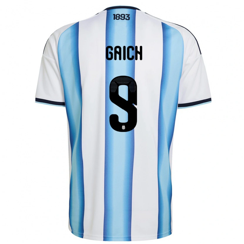 Danxen Niño Camiseta Argentina Adolfo Gaich #9 Blanco Azul Cielo Marino 1ª Equipación 26-28 La Camisa