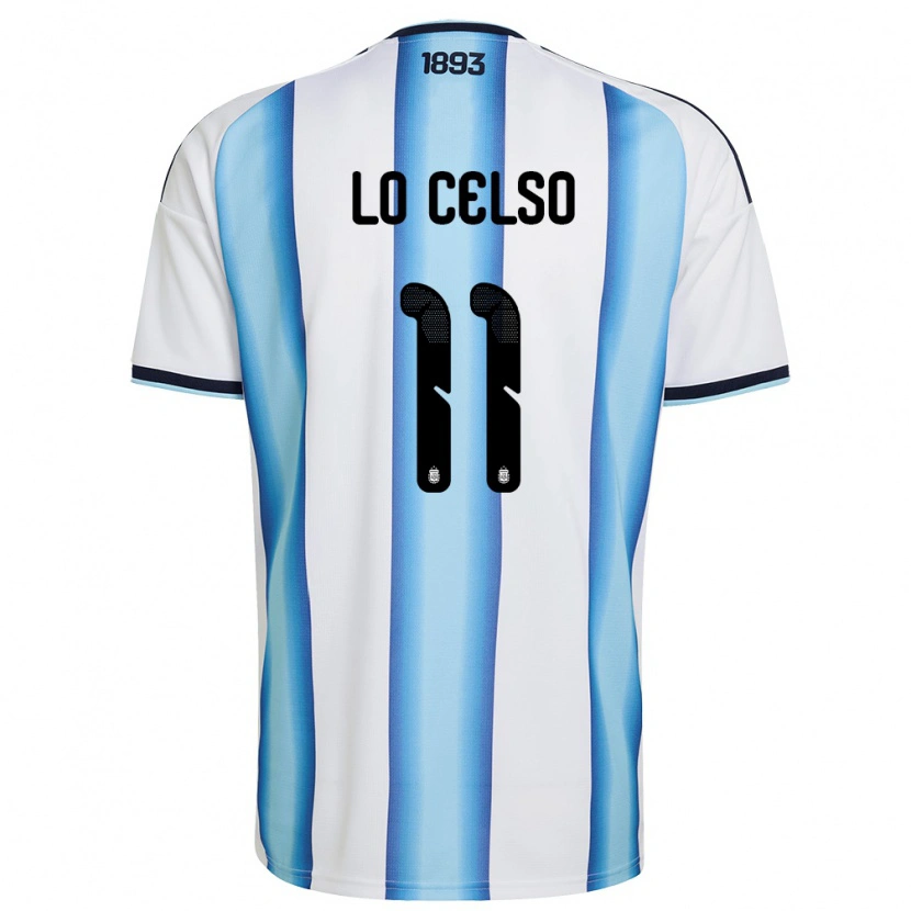 Danxen Niño Camiseta Argentina Giovani Lo Celso #11 Blanco Azul Cielo Marino 1ª Equipación 26-28 La Camisa