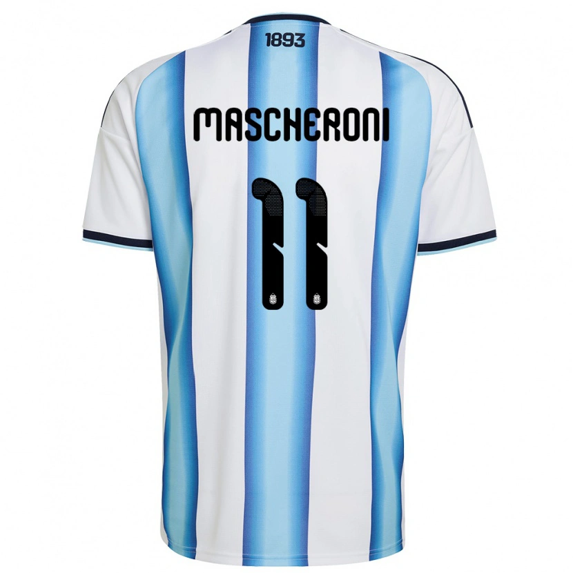 Danxen Niño Camiseta Argentina Bruno Mascheroni #11 Blanco Azul Cielo Marino 1ª Equipación 26-28 La Camisa