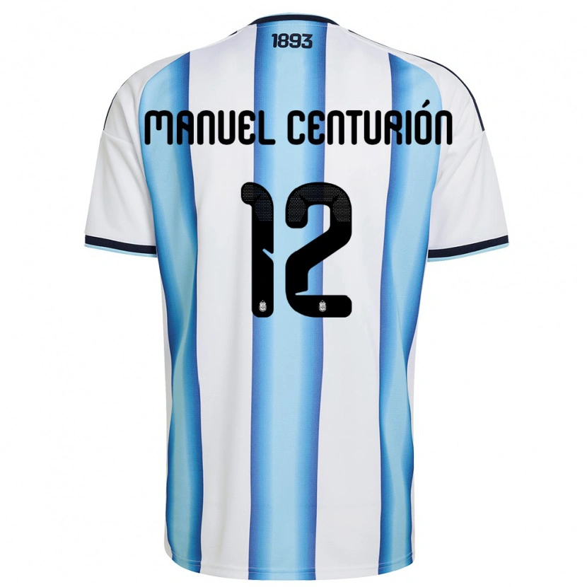 Danxen Niño Camiseta Argentina Juan Manuel Centurión #12 Blanco Azul Cielo Marino 1ª Equipación 26-28 La Camisa