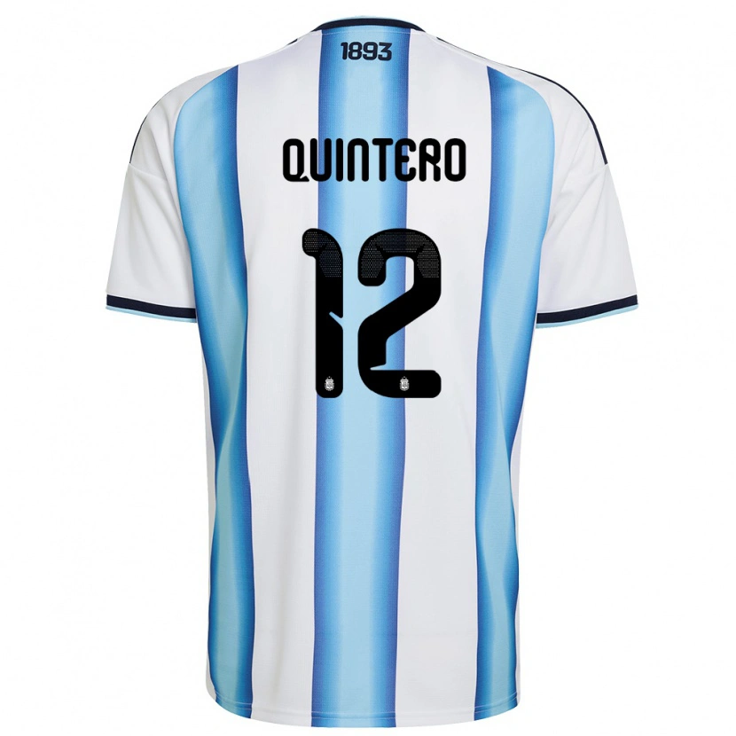 Danxen Niño Camiseta Argentina Valentino Quintero #12 Blanco Azul Cielo Marino 1ª Equipación 26-28 La Camisa