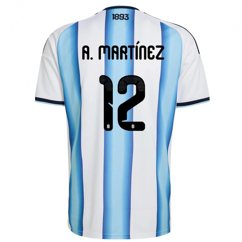 Danxen Niño Camiseta Argentina Agustín Martínez #12 Blanco Azul Cielo Marino 1ª Equipación 26-28 La Camisa