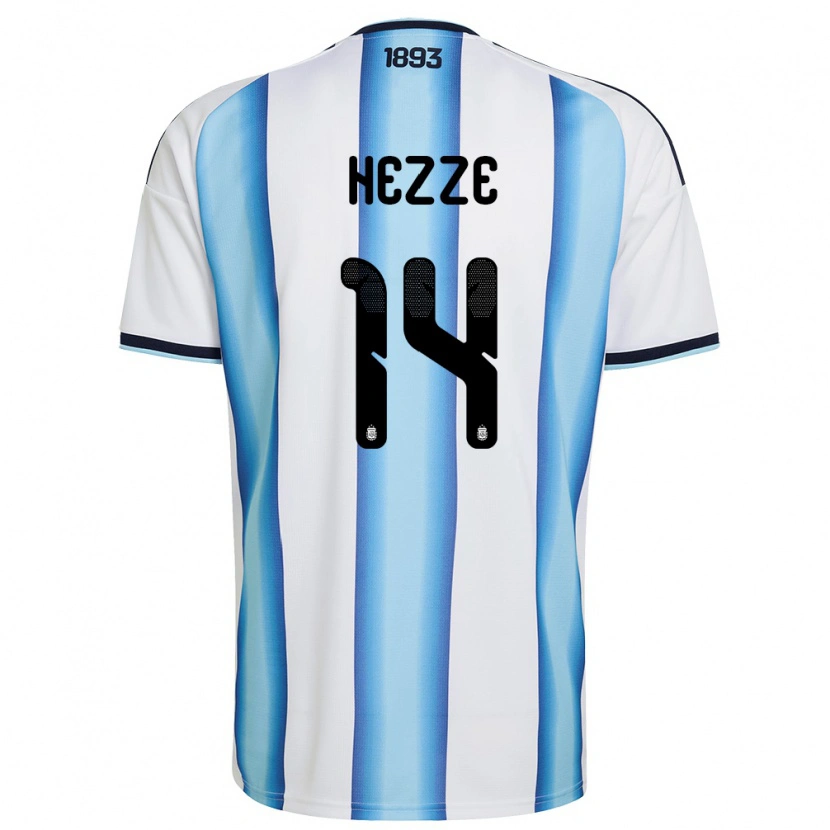 Danxen Niño Camiseta Argentina Santiago Hezze #14 Blanco Azul Cielo Marino 1ª Equipación 26-28 La Camisa