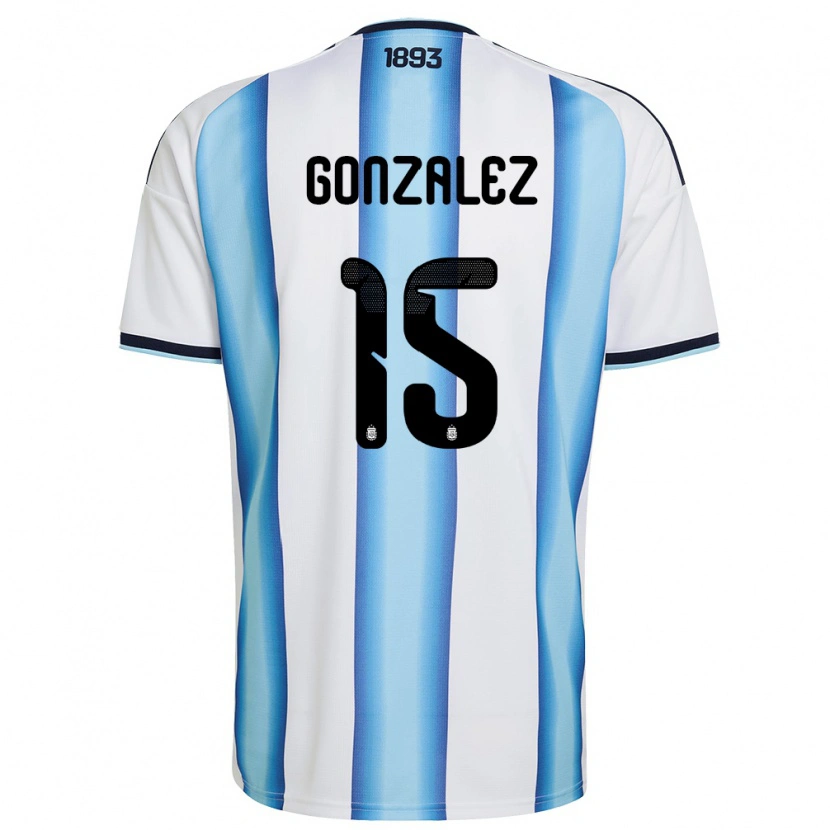 Danxen Niño Camiseta Argentina Nico González #15 Blanco Azul Cielo Marino 1ª Equipación 26-28 La Camisa