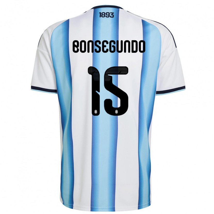 Danxen Niño Camiseta Argentina Florencia Bonsegundo #15 Blanco Azul Cielo Marino 1ª Equipación 26-28 La Camisa