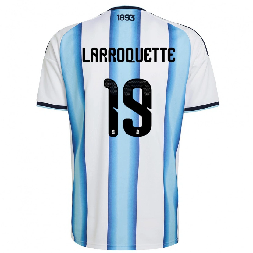 Danxen Niño Camiseta Argentina Mariana Larroquette #19 Blanco Azul Cielo Marino 1ª Equipación 26-28 La Camisa