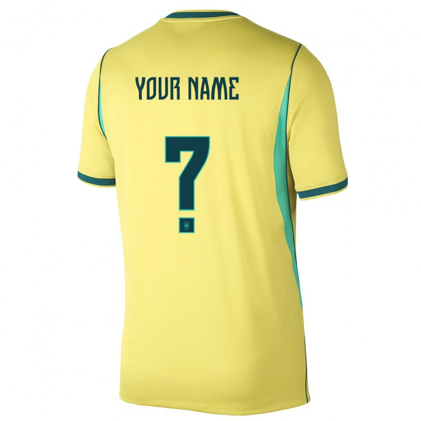 Danxen Niño Camiseta Brasil Su Nombre #0 Amarillo Verde 1ª Equipación 26-28 La Camisa