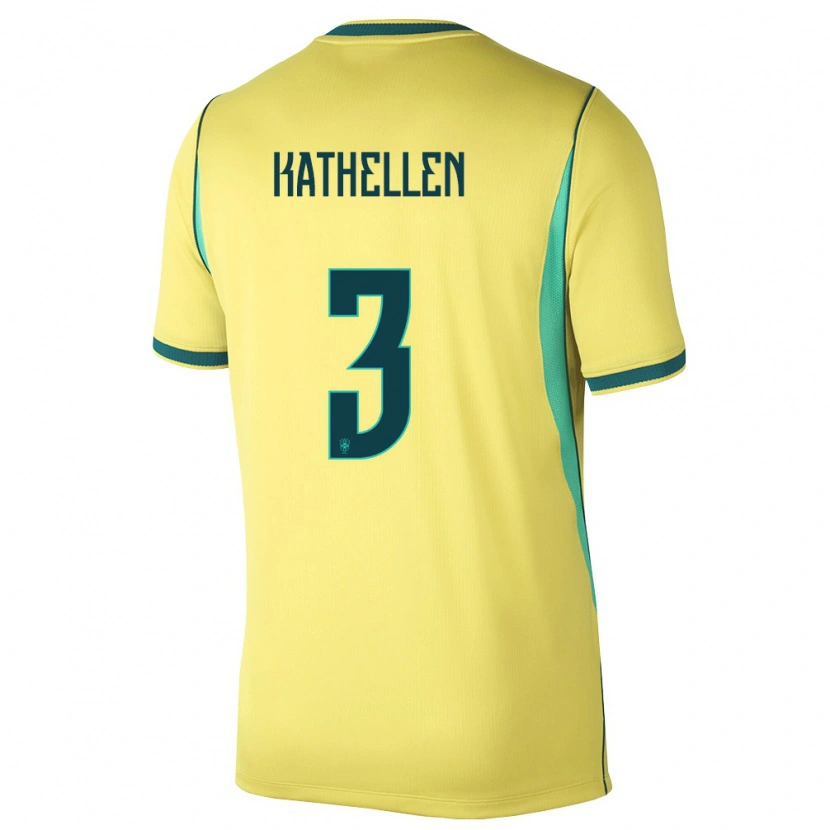 Danxen Niño Camiseta Brasil Kathellen #3 Amarillo Verde 1ª Equipación 26-28 La Camisa