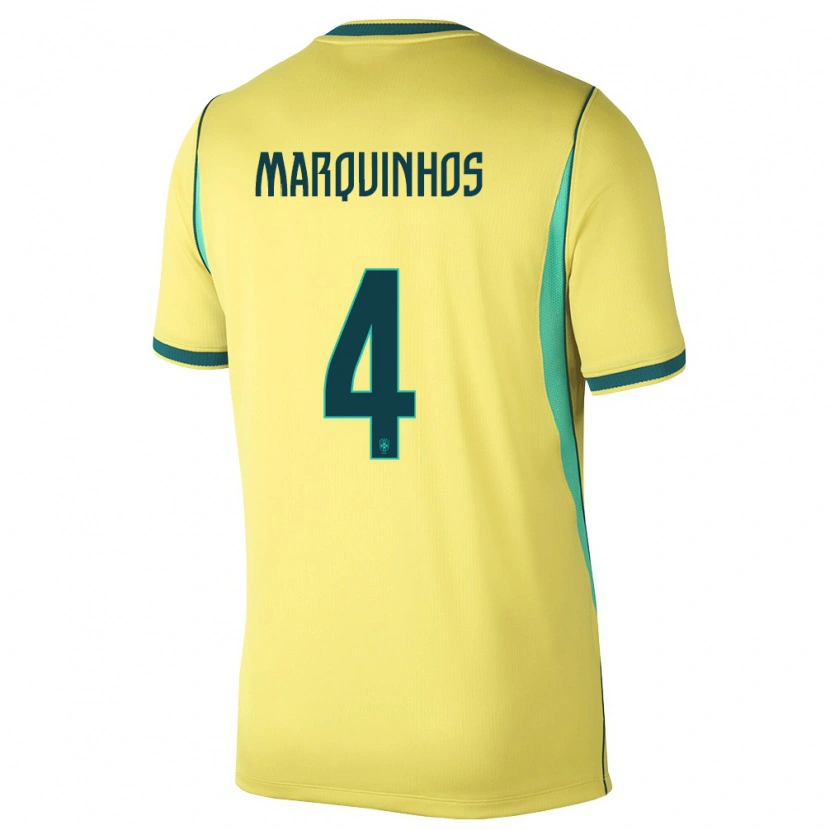 Danxen Niño Camiseta Brasil Marquinhos #4 Amarillo Verde 1ª Equipación 26-28 La Camisa