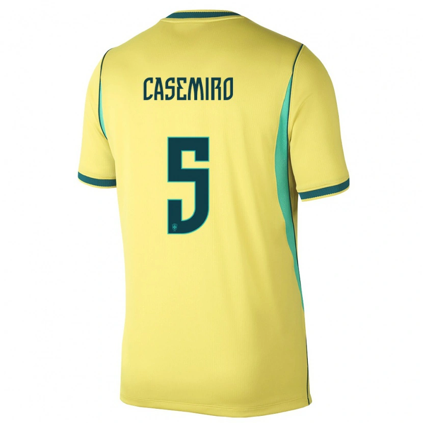 Danxen Niño Camiseta Brasil Casemiro #5 Amarillo Verde 1ª Equipación 26-28 La Camisa