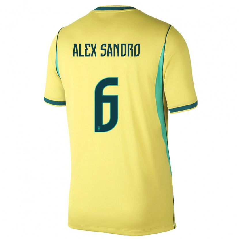Danxen Niño Camiseta Brasil Alex Sandro #6 Amarillo Verde 1ª Equipación 26-28 La Camisa