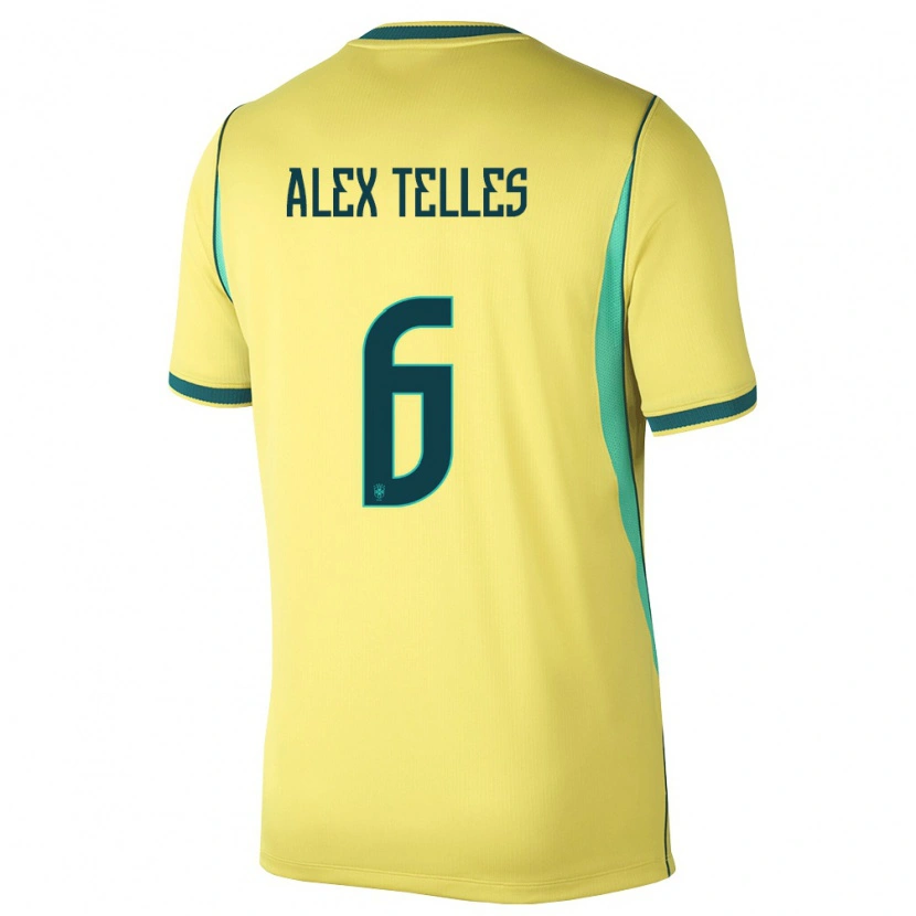Danxen Niño Camiseta Brasil Alex Telles #6 Amarillo Verde 1ª Equipación 26-28 La Camisa