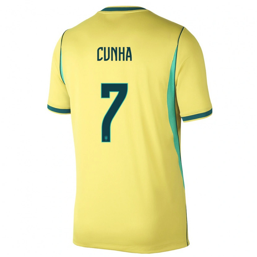 Danxen Niño Camiseta Brasil Matheus Cunha #7 Amarillo Verde 1ª Equipación 26-28 La Camisa