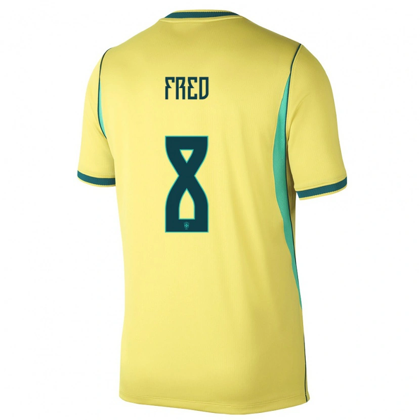 Danxen Niño Camiseta Brasil Fred #8 Amarillo Verde 1ª Equipación 26-28 La Camisa