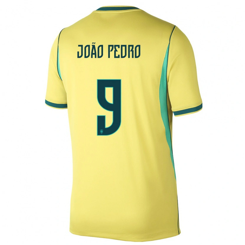 Danxen Niño Camiseta Brasil João Pedro #9 Amarillo Verde 1ª Equipación 26-28 La Camisa