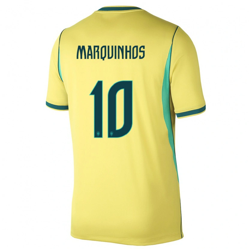 Danxen Niño Camiseta Brasil Marquinhos #10 Amarillo Verde 1ª Equipación 26-28 La Camisa