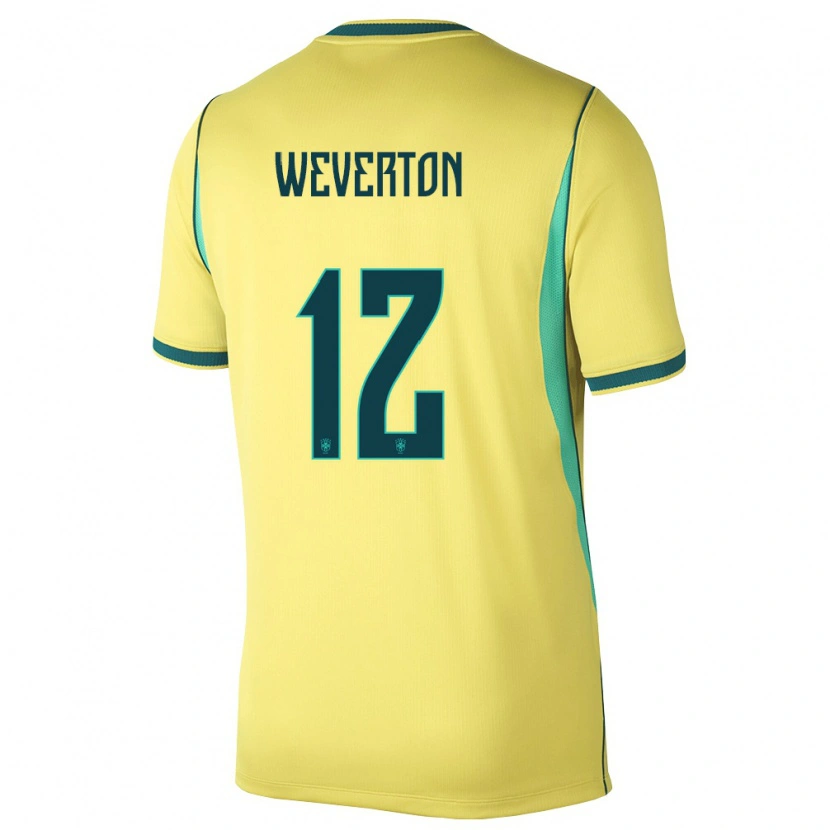 Danxen Niño Camiseta Brasil Weverton #12 Amarillo Verde 1ª Equipación 26-28 La Camisa