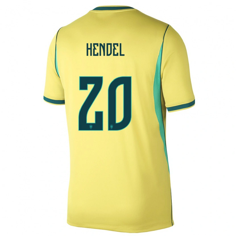 Danxen Niño Camiseta Brasil Hendel #20 Amarillo Verde 1ª Equipación 26-28 La Camisa