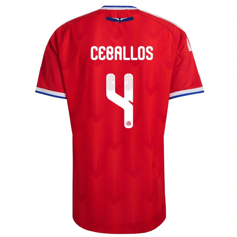 Danxen Niño Camiseta Chile Teo Ceballos #4 Rojo Blanco Azul 1ª Equipación 26-28 La Camisa